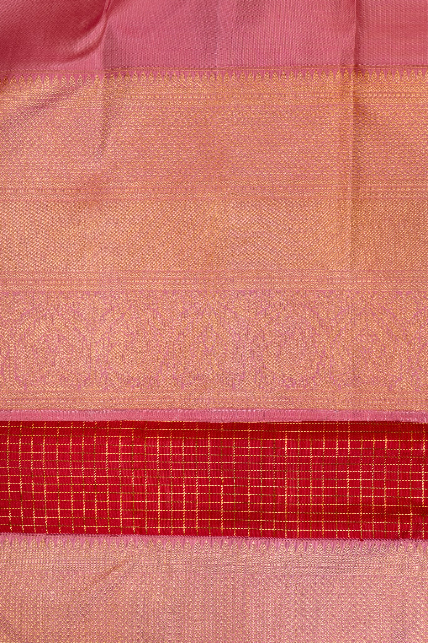 Red Checks and Pink Pure Kanchipuram Silk Saree - Clio Silks