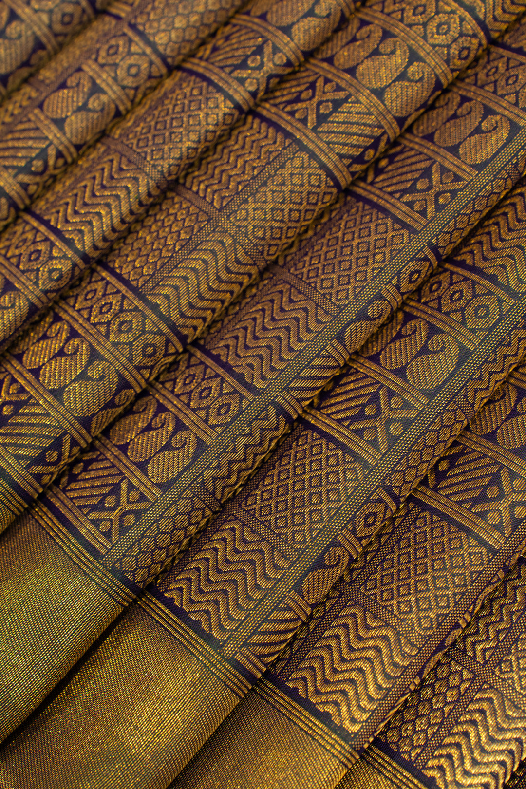 Peacock blue ornamental pure brocade Kanchipuram silk saree