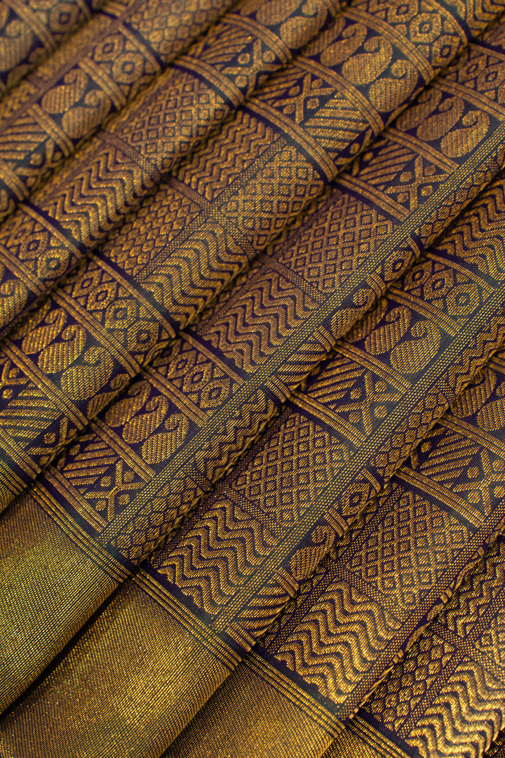 Peacock blue ornamental pure brocade Kanchipuram silk saree