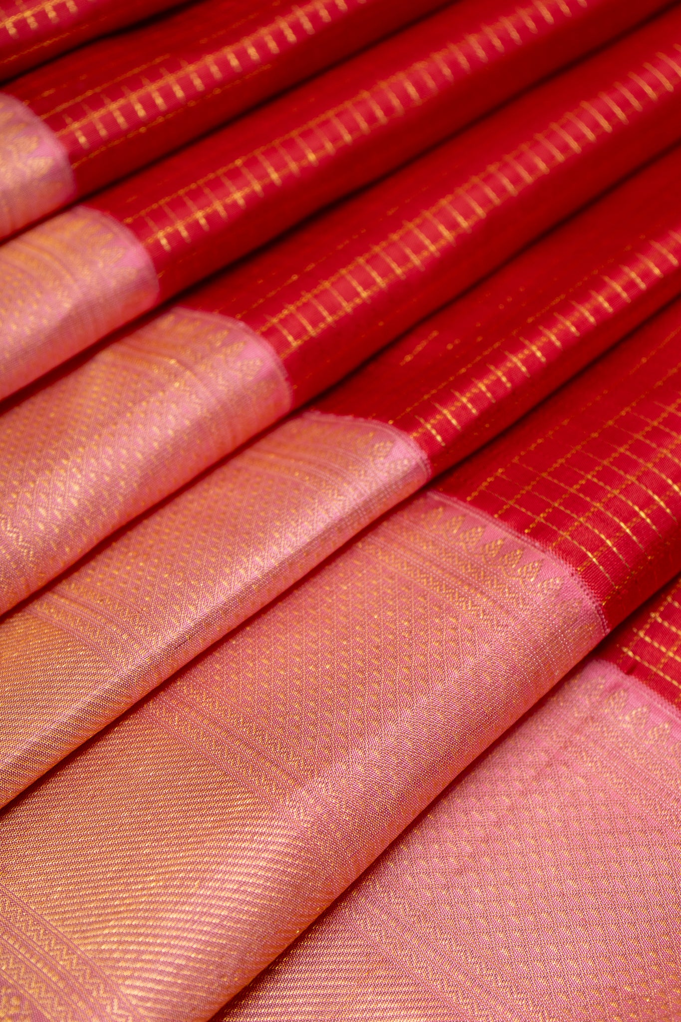 Red Checks and Pink wedding saree