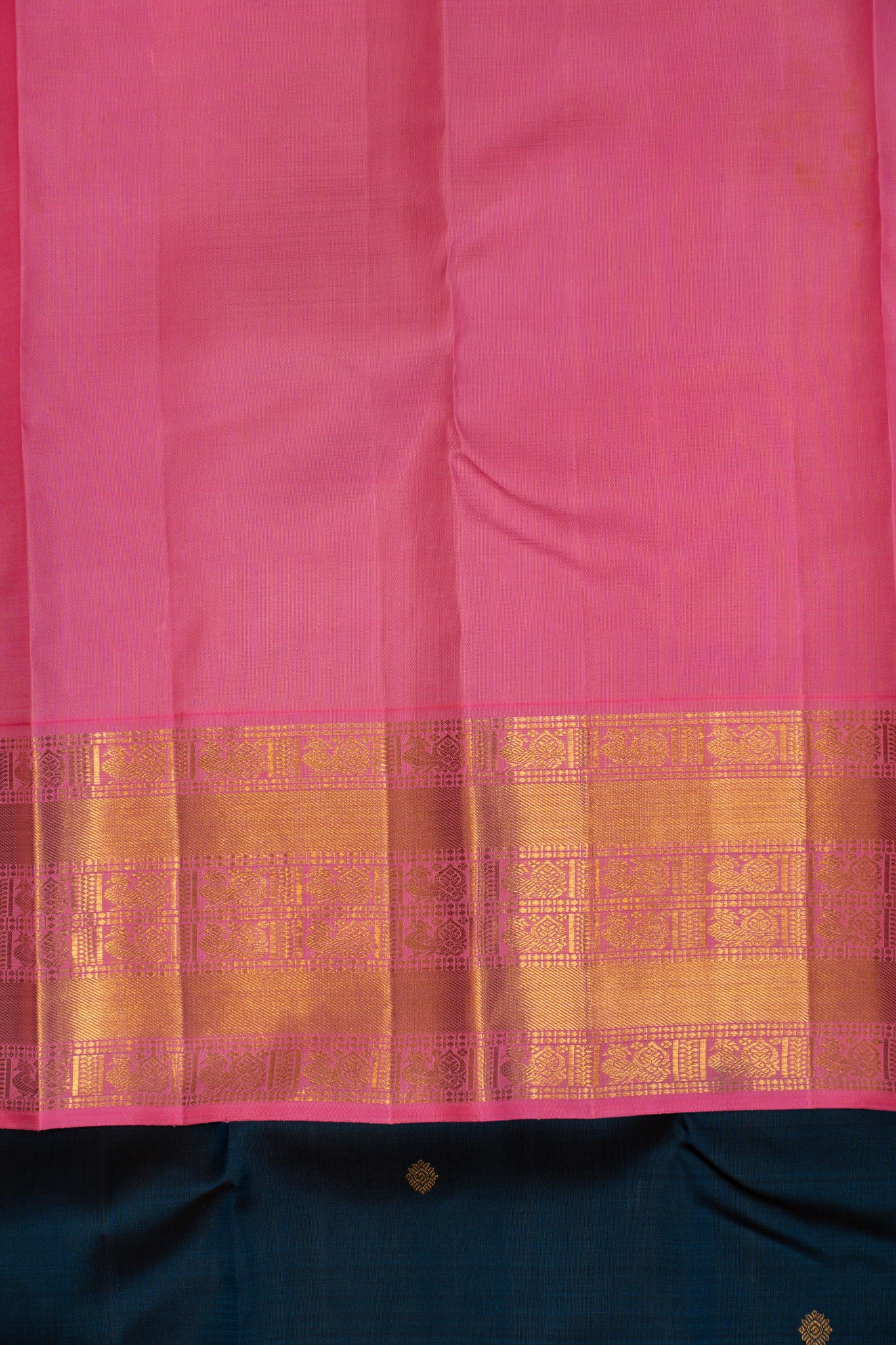 Prussian blue and pink pure Kanchipuram silk saree