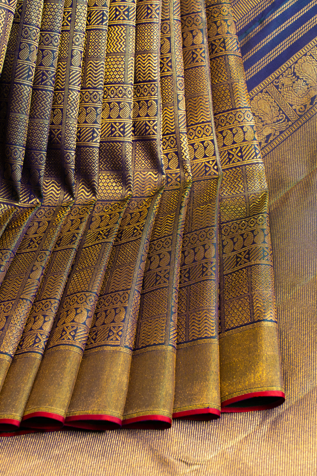 Peacock blue ornamental pure brocade Kanchipuram silk saree