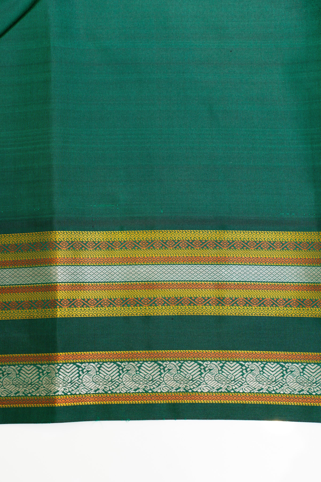 Off white and green without zari pure Kanchipuram silk saree