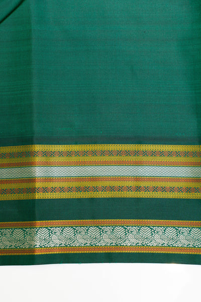 Off white and green without zari pure Kanchipuram silk saree