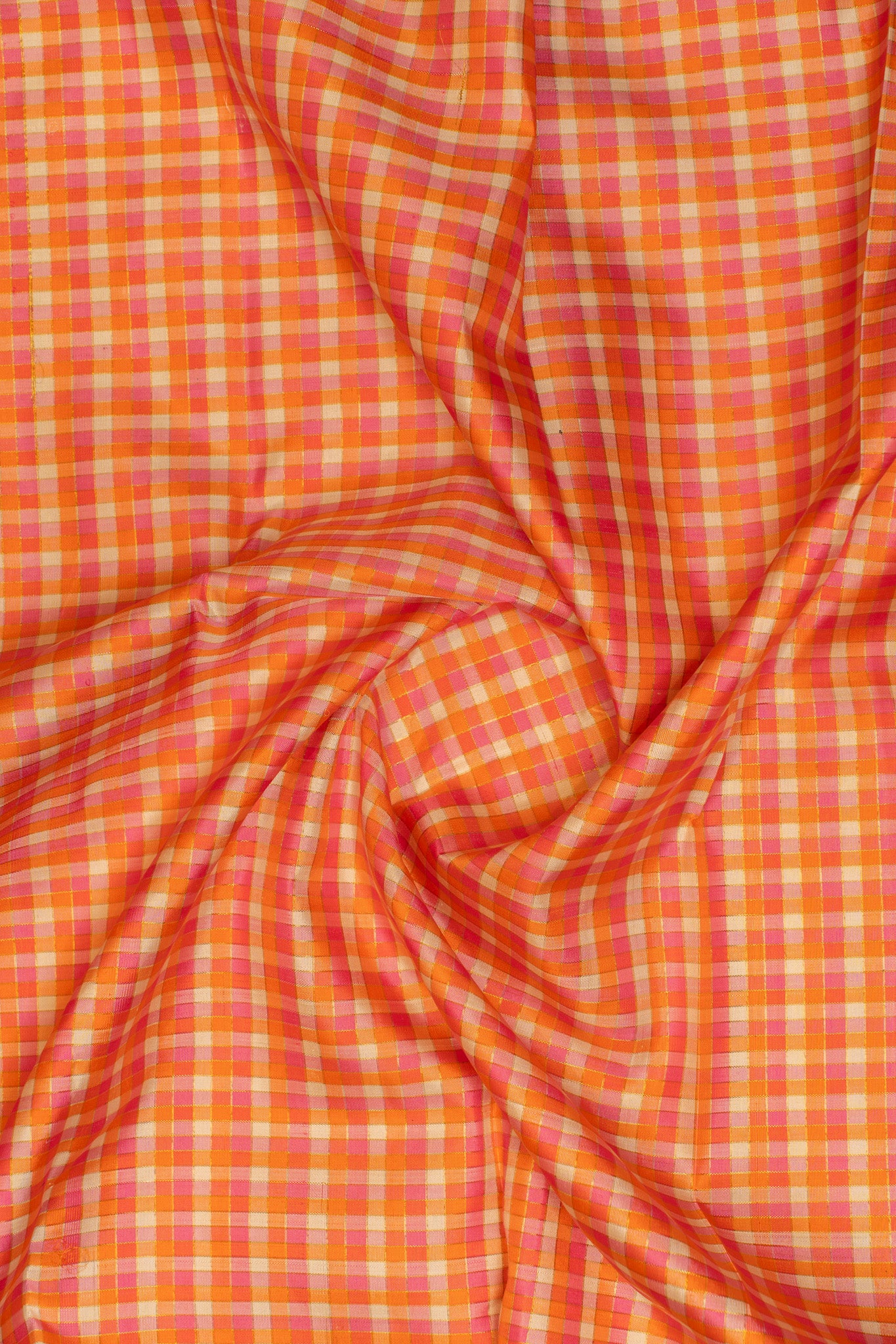 Pink and orange checks pure zari Kanchipuram silk saree