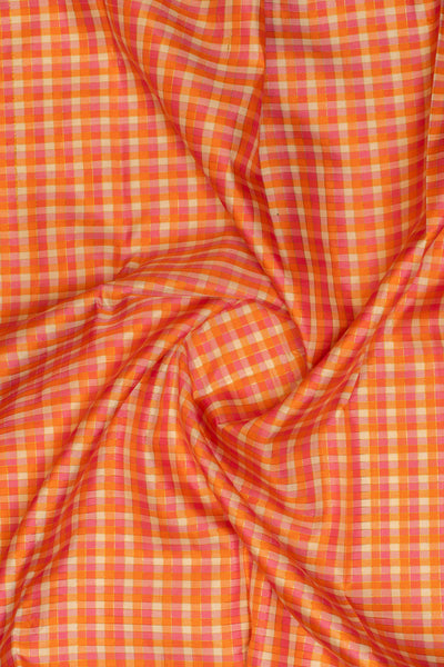 Pink and orange checks pure zari Kanchipuram silk saree