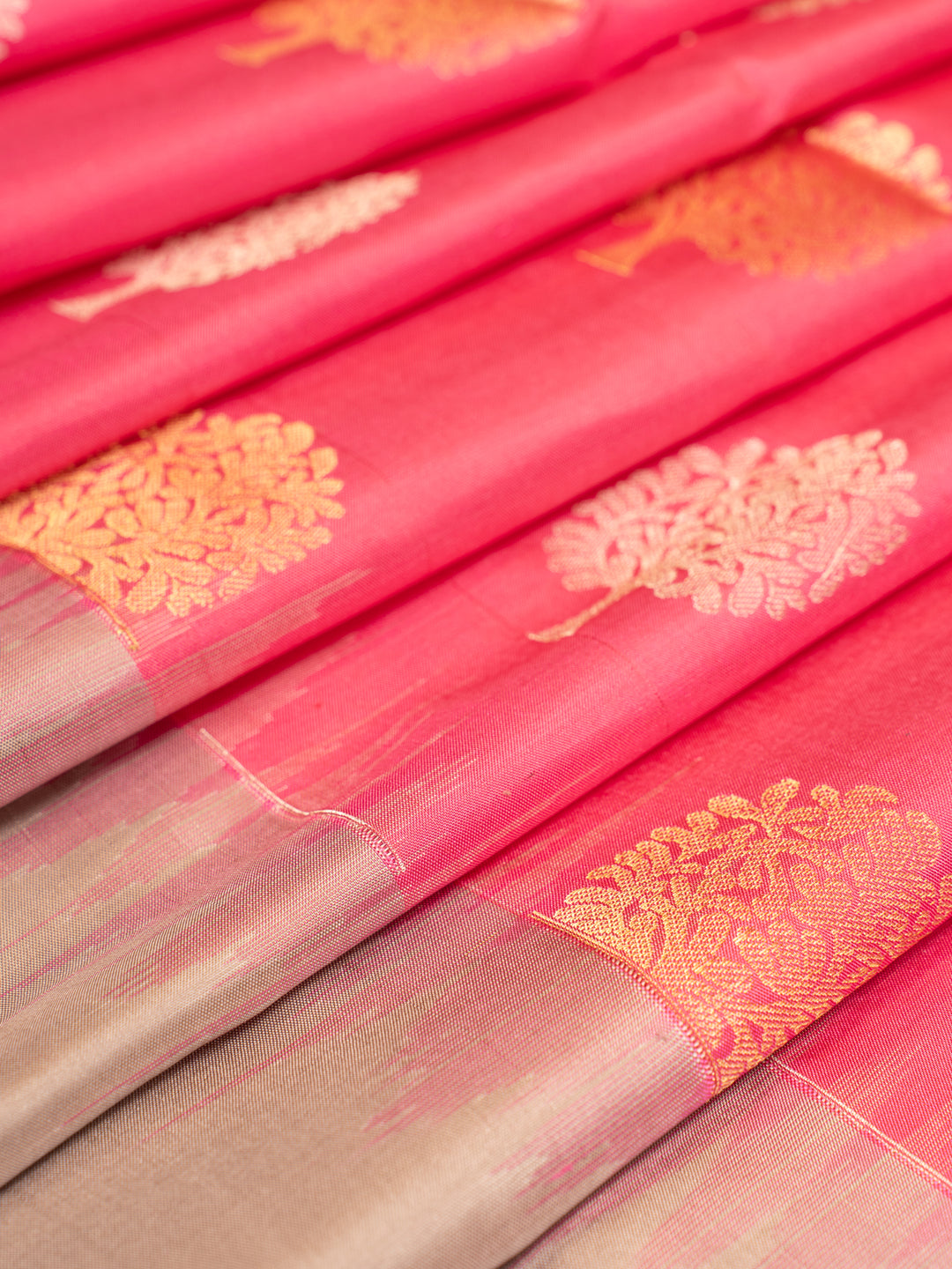 Lotus Pink Butties and Grey Soft Silk Saree | Clio Silks