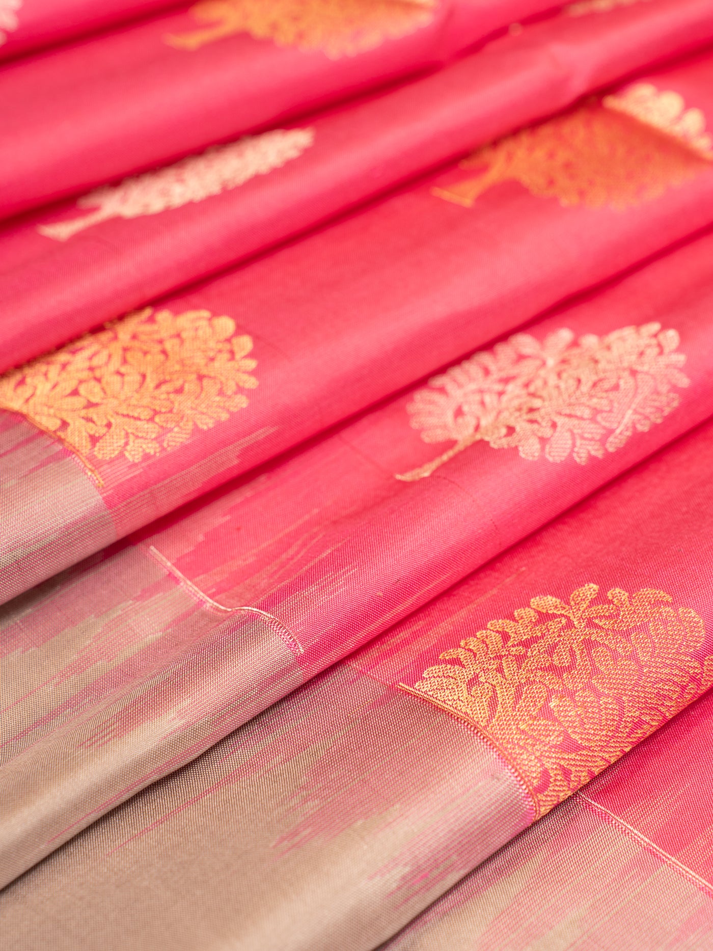 Lotus Pink Butties and Grey Soft Silk Saree | Clio Silks