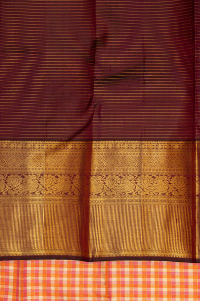 Pink and orange checks pure zari Kanchipuram silk saree