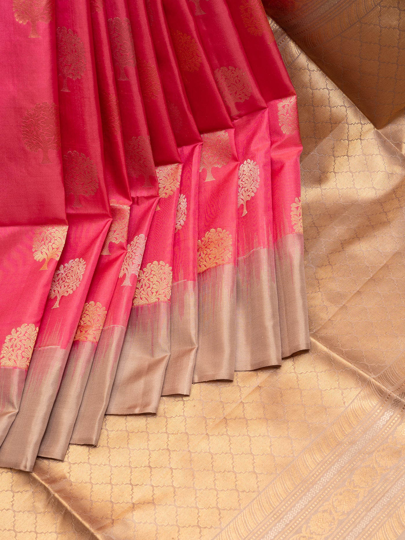 Lotus Pink Butties and Grey Soft Silk Saree | Clio Silks