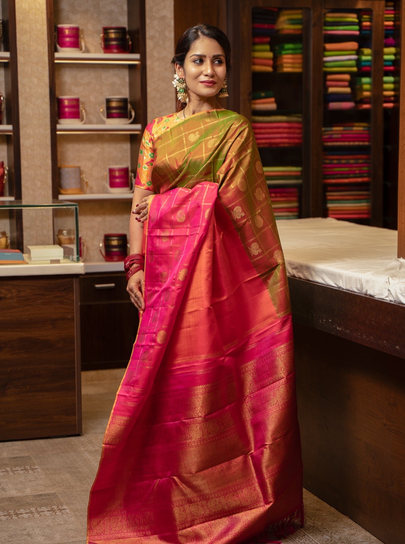 Orange Ganga Jamuna Pure Zari Kanchipuram Silk Saree - Clio Silks