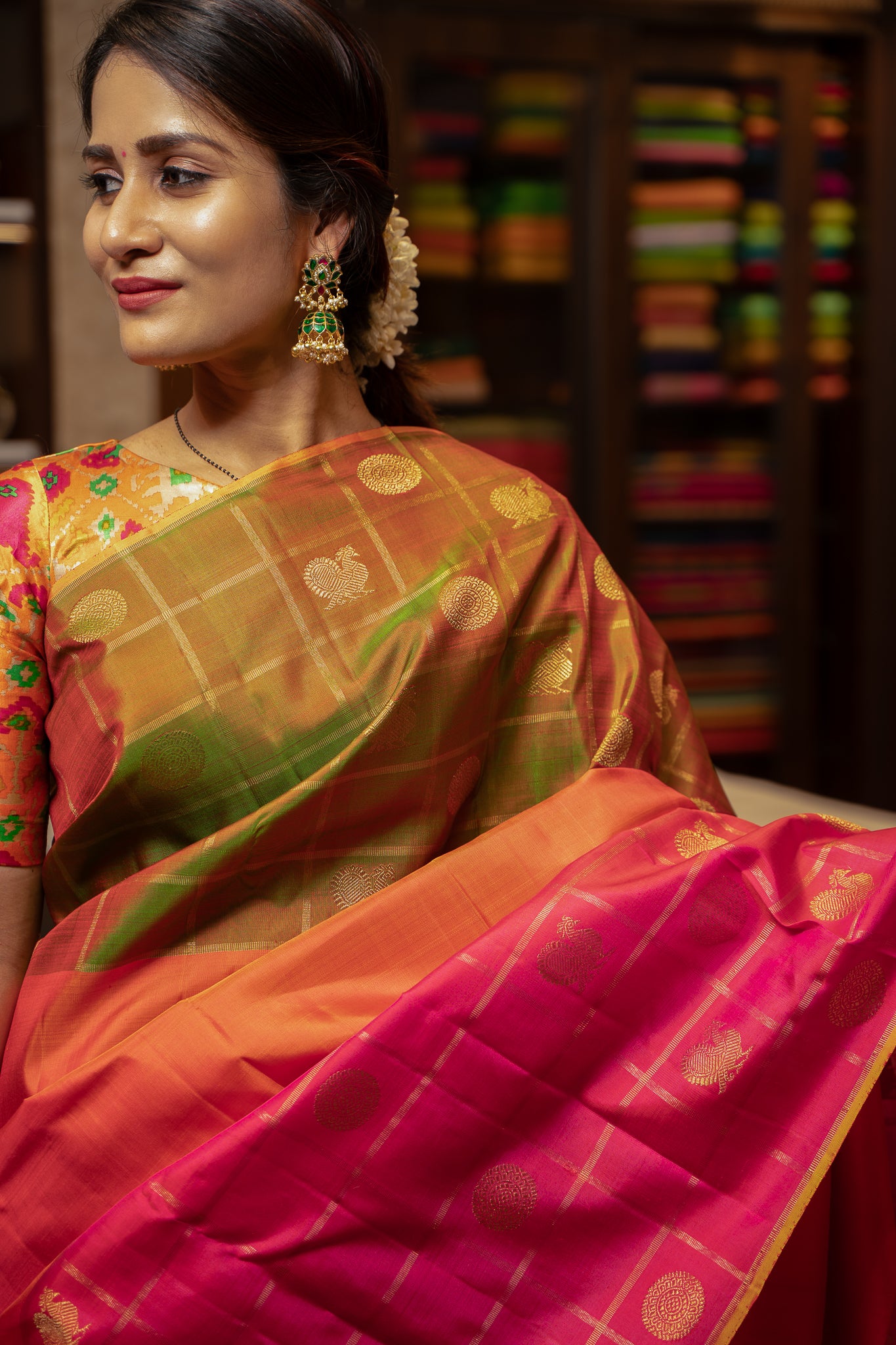 Orange Ganga Jamuna Pure Zari Kanchipuram Silk Saree - Clio Silks