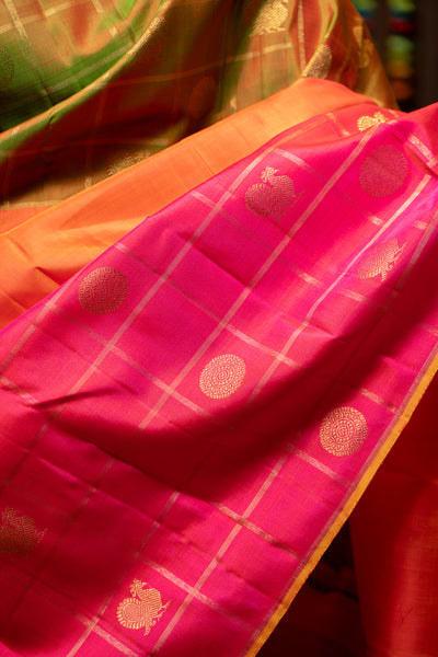 Orange Ganga Jamuna Pure Zari Kanchipuram Silk Saree - Clio Silks