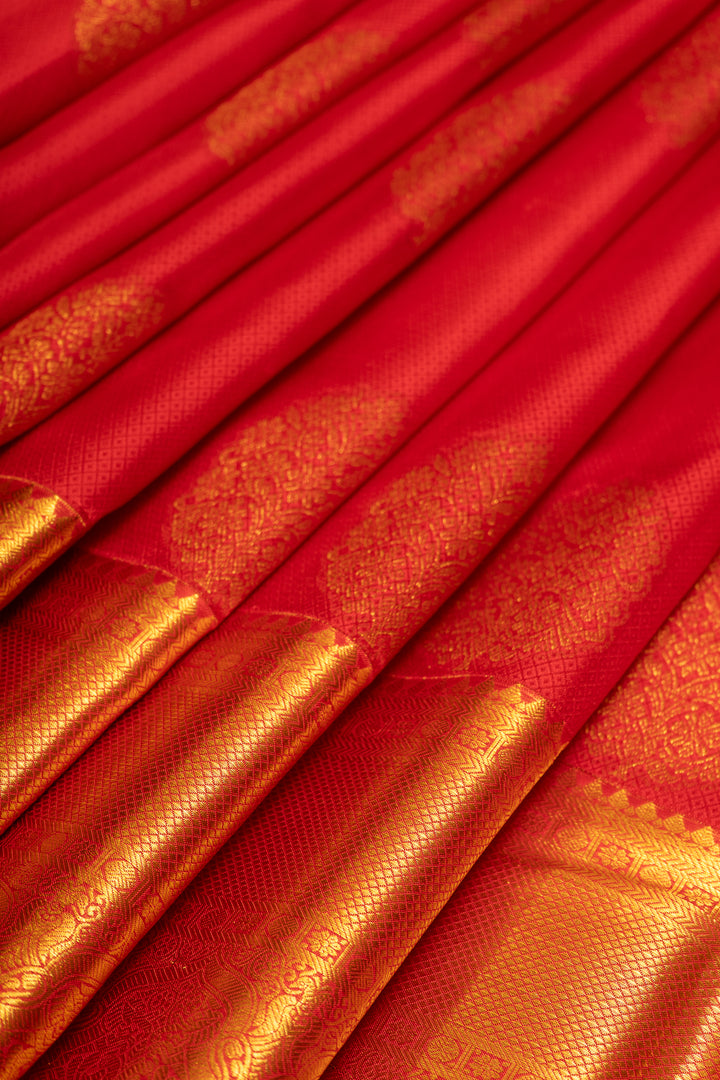 Red and Gold Pure Kanchipuram Silk Saree - Clio Silks