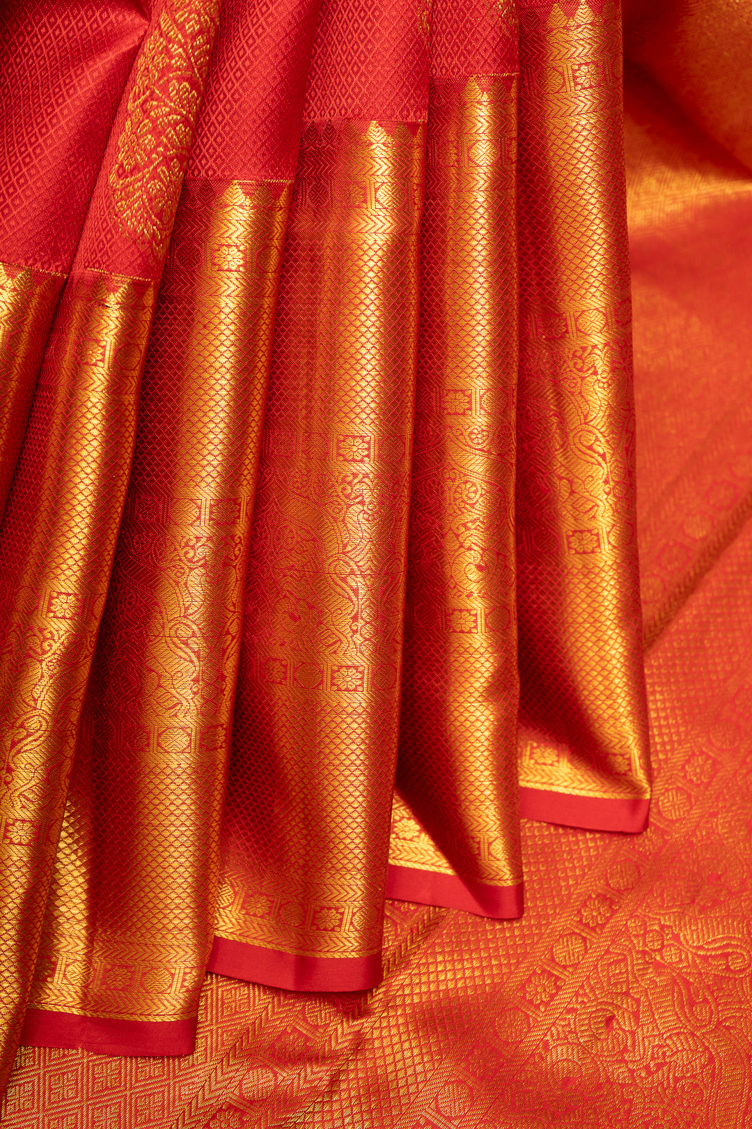 Red and Gold Pure Kanchipuram Silk Saree - Clio Silks
