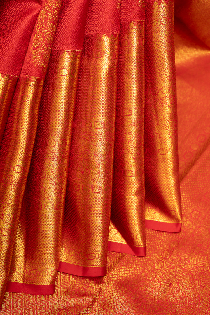 Red and Gold Pure Kanchipuram Silk Saree - Clio Silks