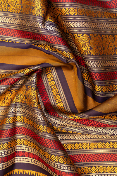 Intricate Yellow Thread Work on Pure Kanchipuram Silk without Zari