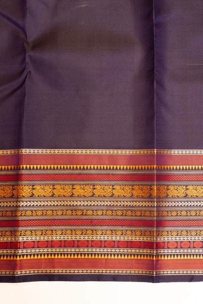 Blouse piece view of Yellow thread motifs without zari pure Kanchipuram silk saree