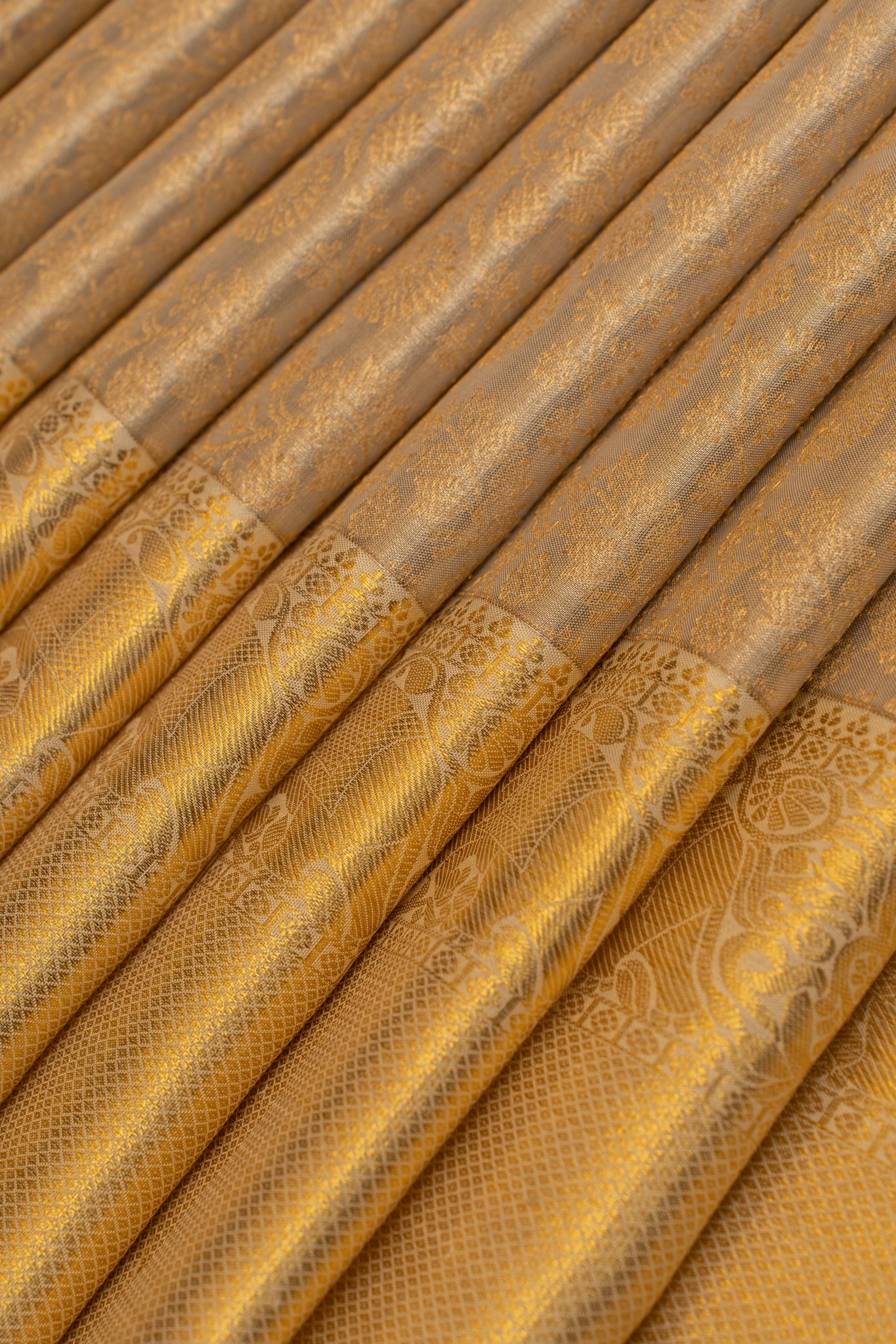 Greyish gold floral tissue pure Kanchipuram silk saree