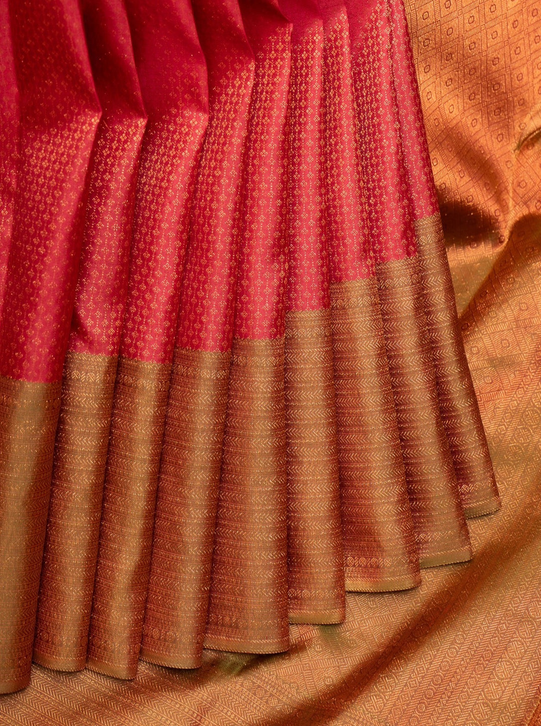 Red Brocade Pure Kanchipuram Silk Saree - Clio Silks