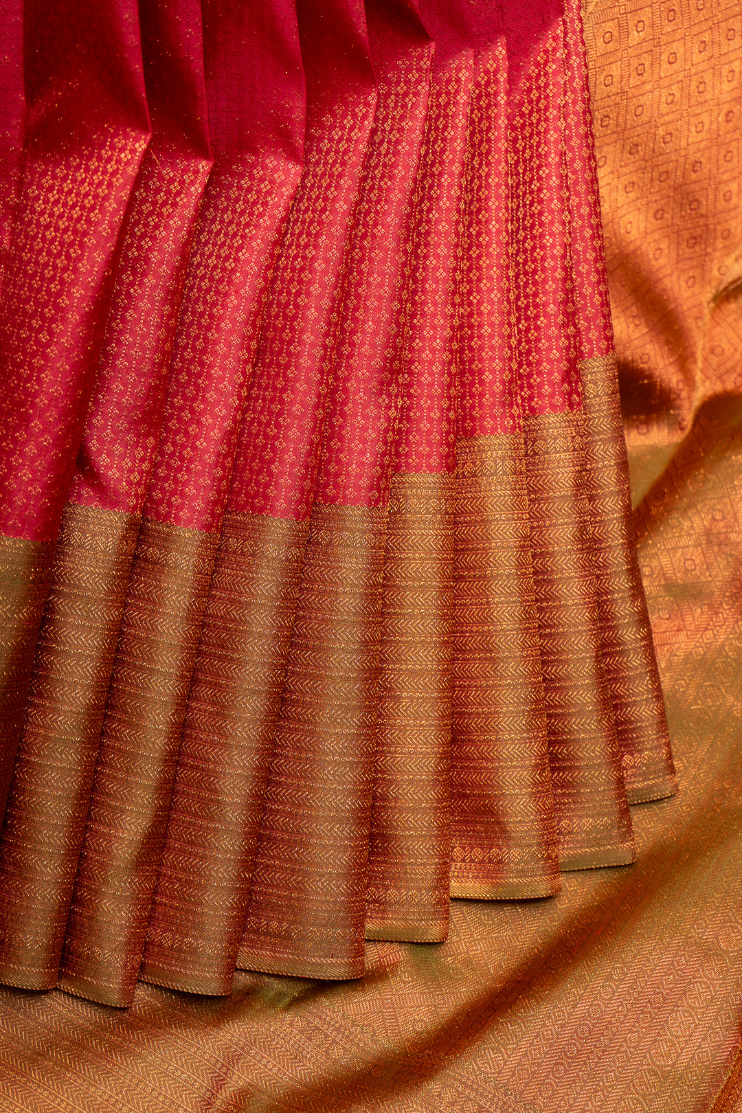 Red Brocade Pure Kanchipuram Silk Saree - Clio Silks