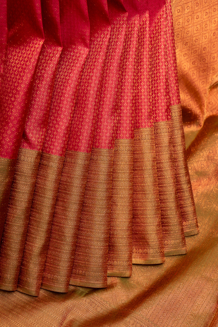 Red Brocade Pure Kanchipuram Silk Saree - Clio Silks