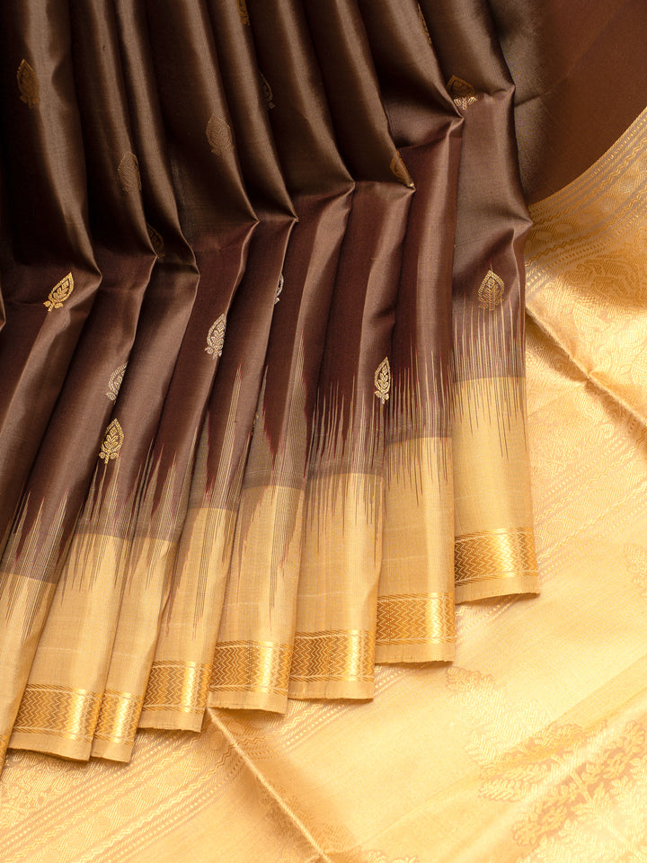 Brown Butties and Gold Soft Silk Saree | Clio Silks