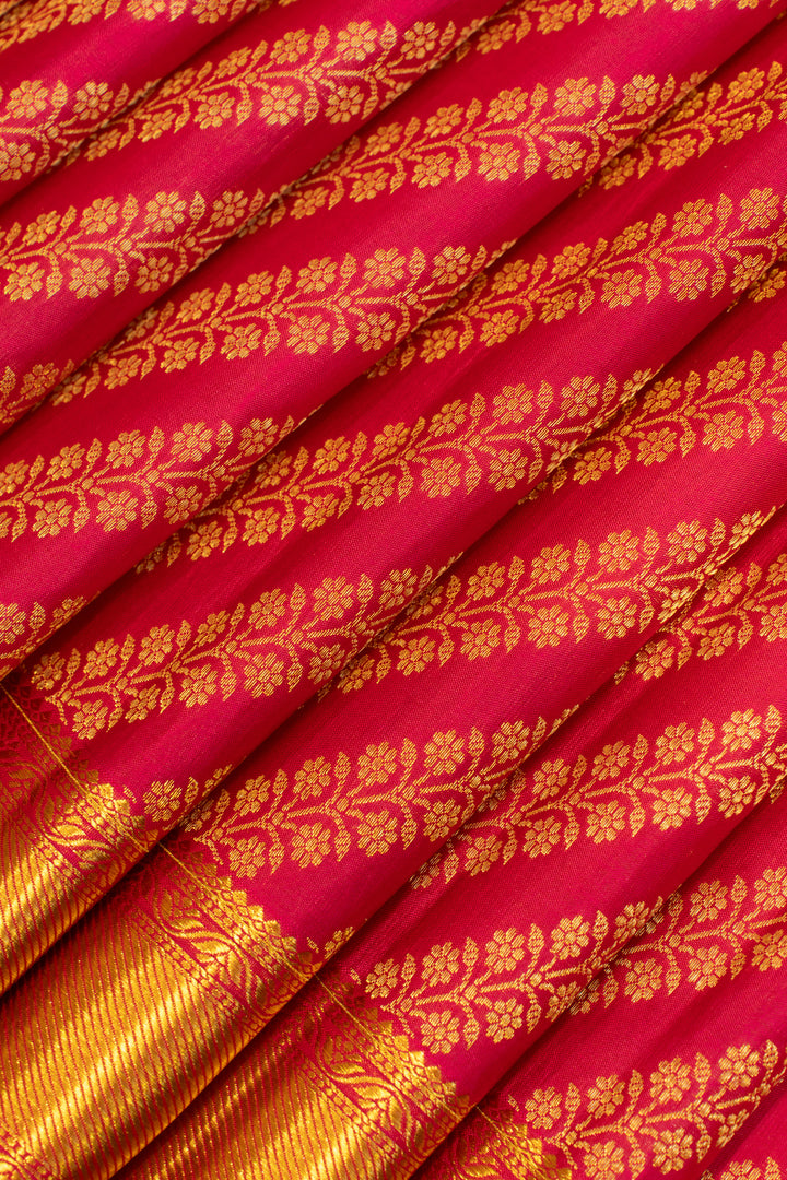 Pure brocade silk saree in magenta color with rich zari detailing