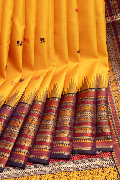 Full View of a Yellow Thread Motif Kanchipuram Silk Saree