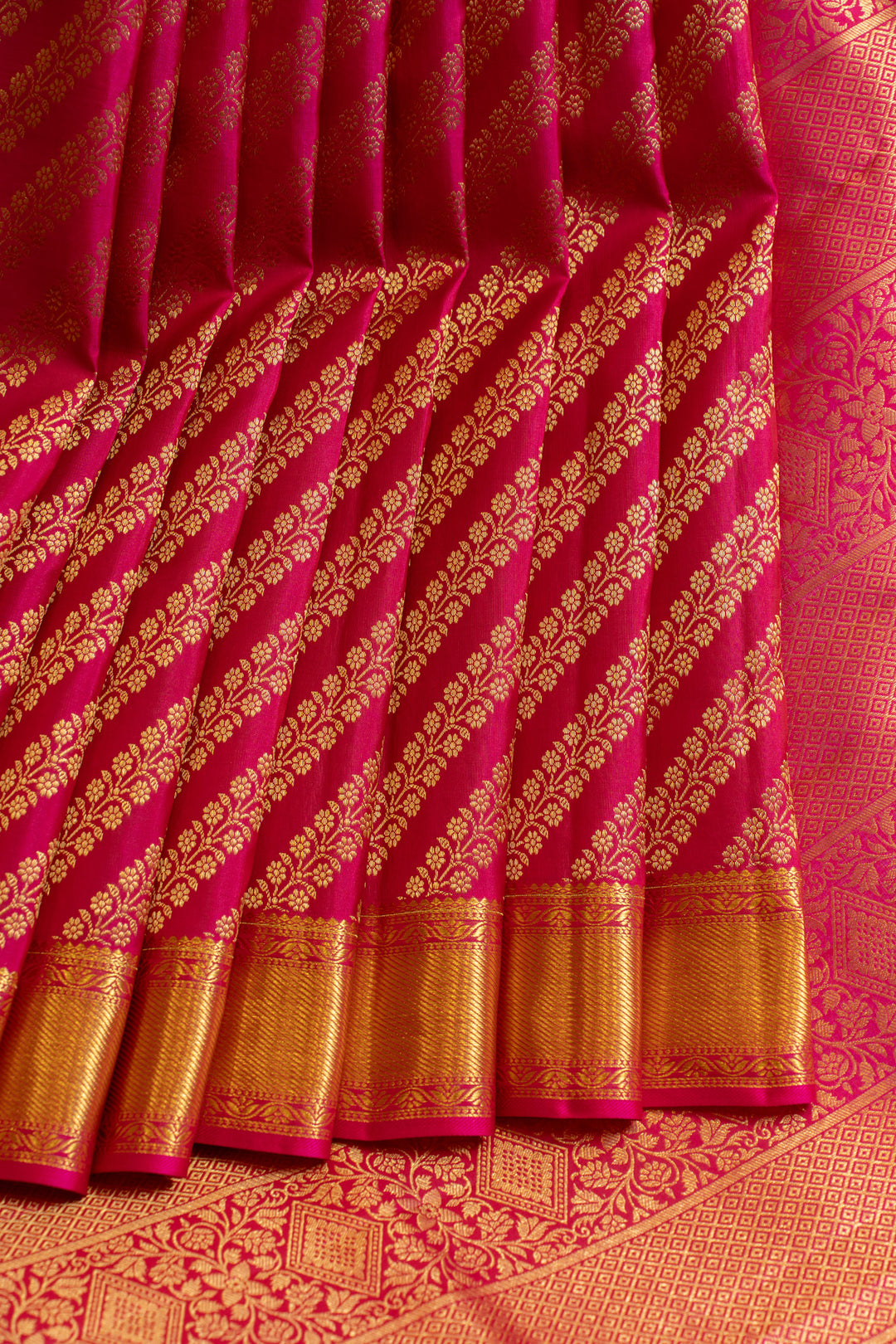 Magenta Minakari Kanchipuram silk saree with gold brocade pallu