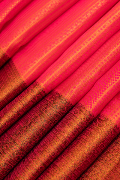 Peach pink thread panel pure Kanchipuram silk saree