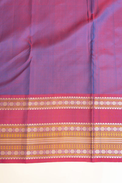 Pearl white and purple without zari pure Kanchipuram silk saree