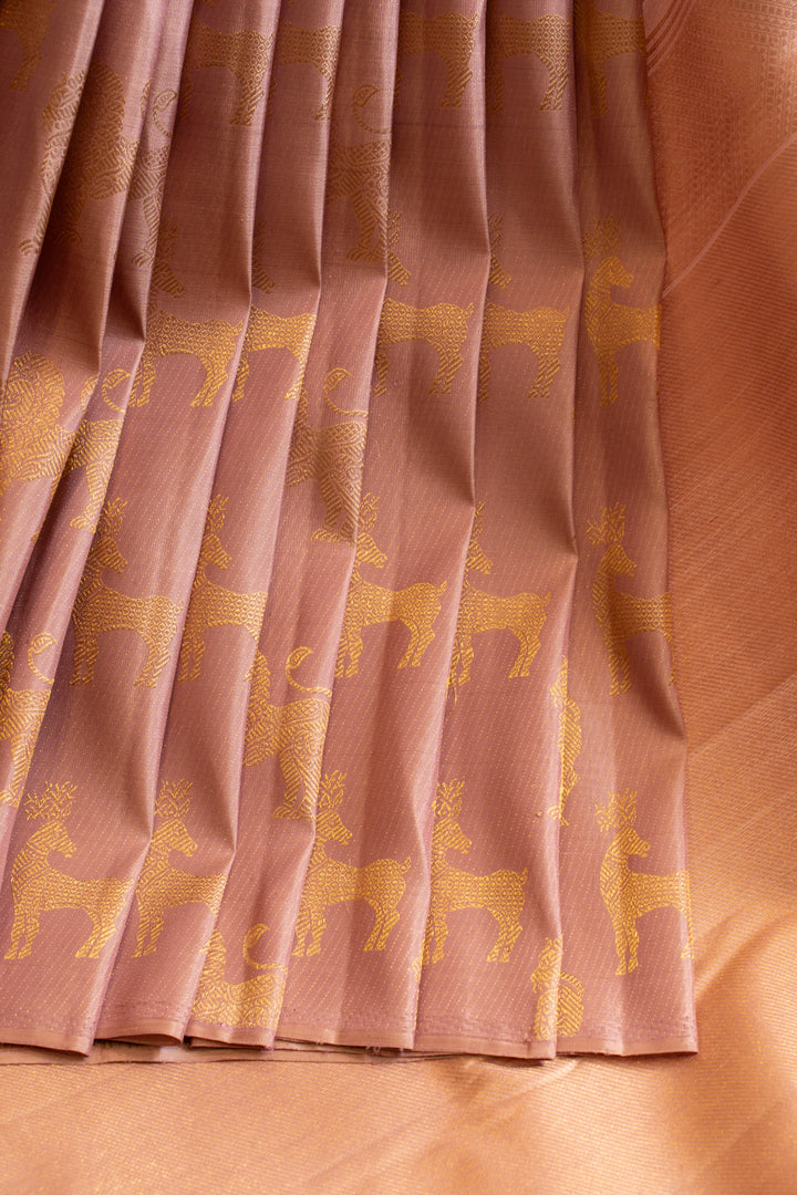 Mauve zari motifs borderless brocade pure Kanchipuram silk saree