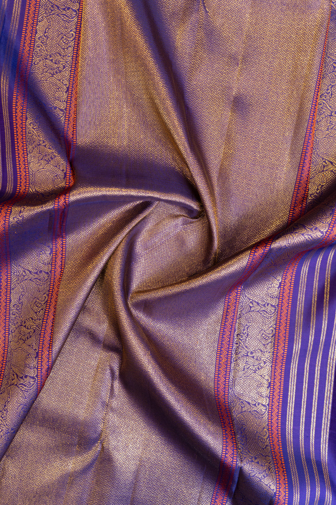 Pink and indigo blue multi checks pure Kanchipuram silk saree