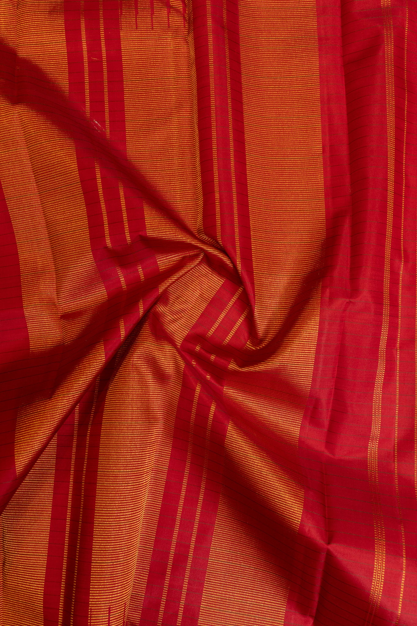 Red and mustard stripes pure Kanchipuram silk saree