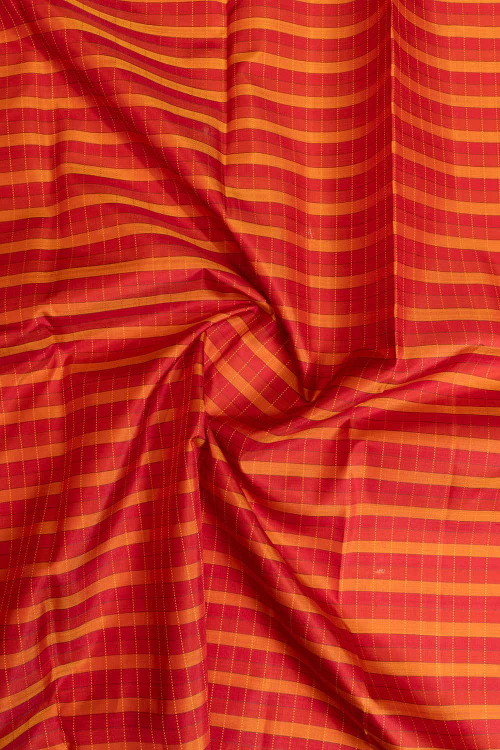 Red and mustard stripes pure Kanchipuram silk saree