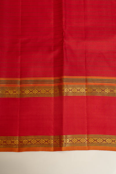 Red and mustard stripes pure Kanchipuram silk saree