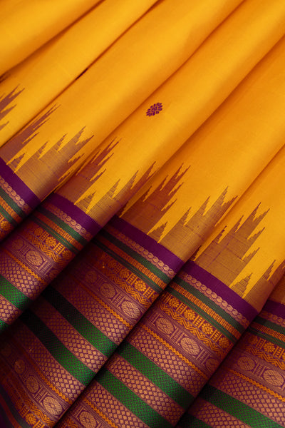 Yellow and purple without zari pure Kanchipuram silk saree