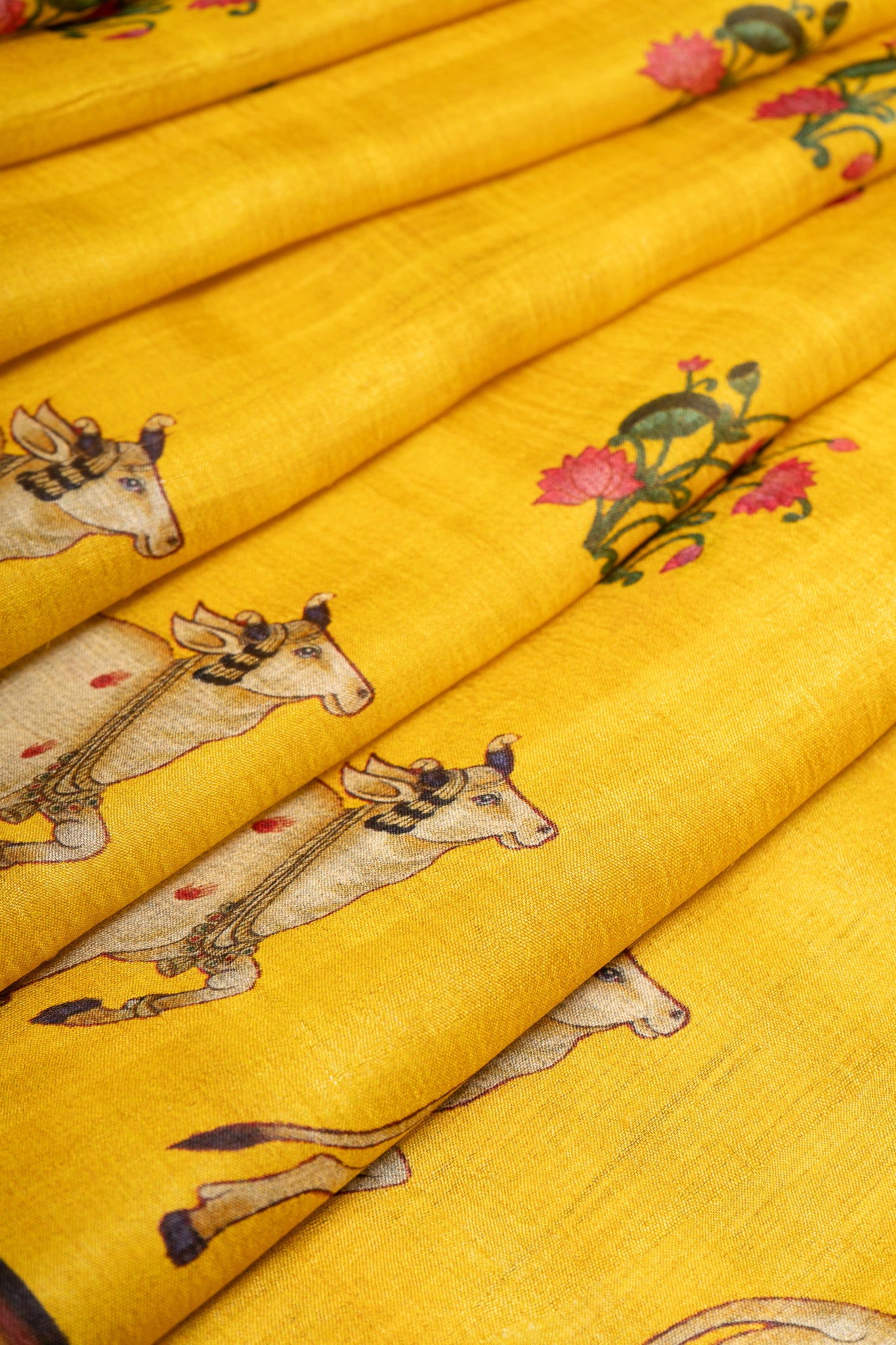 Yellow Pichwai Printed Pure Tussar Designer Saree - Clio Silks