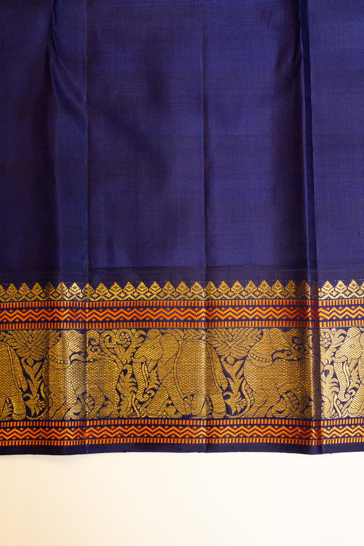 Pink and indigo blue multi checks pure Kanchipuram silk saree
