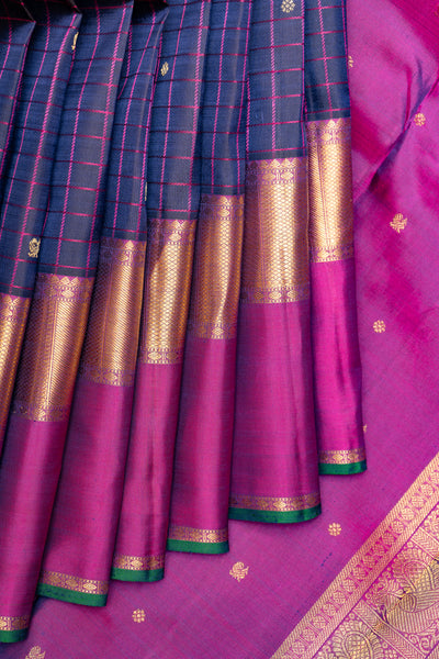 Indigo Purple Pure Zari Kanjivaram Silk Saree - Clio Silks