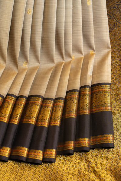 Elephant grey and black traditional pure Kanchipuram silk saree