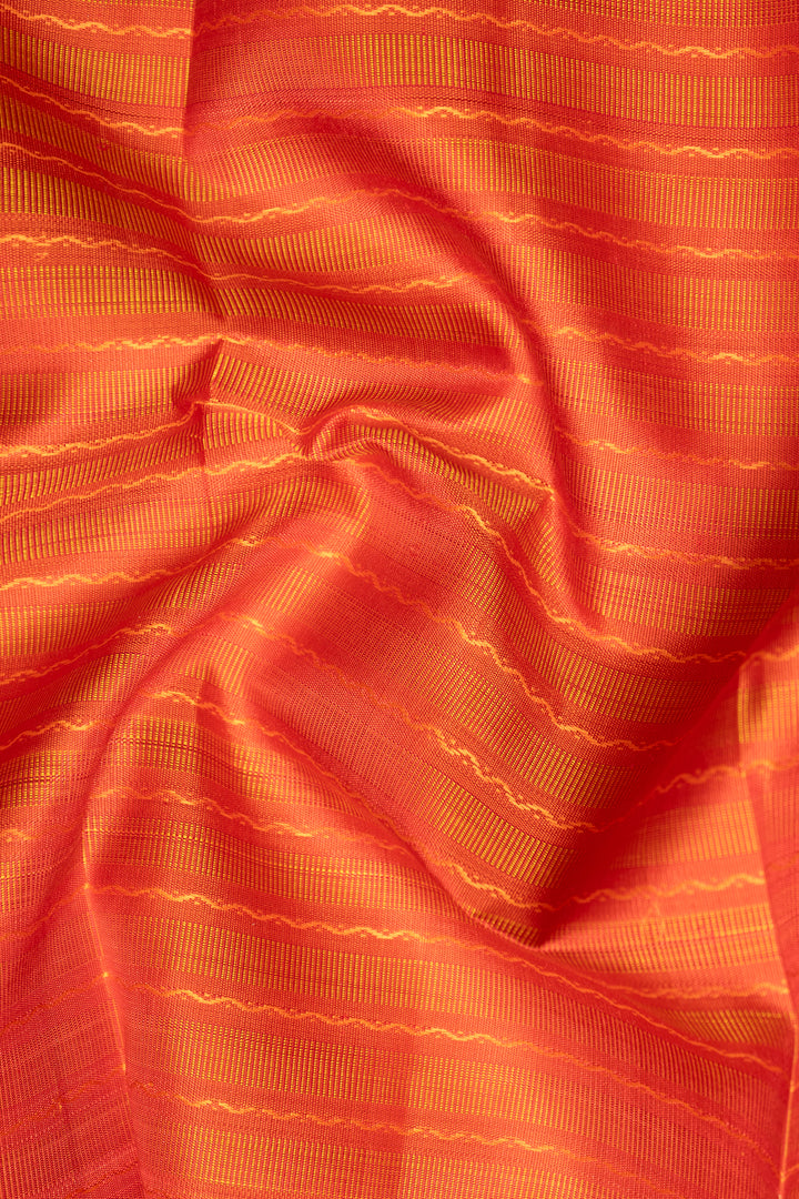 Rust Orange Neli Stripes Pure Zari Kanchipuram Silk Saree - Clio Silks