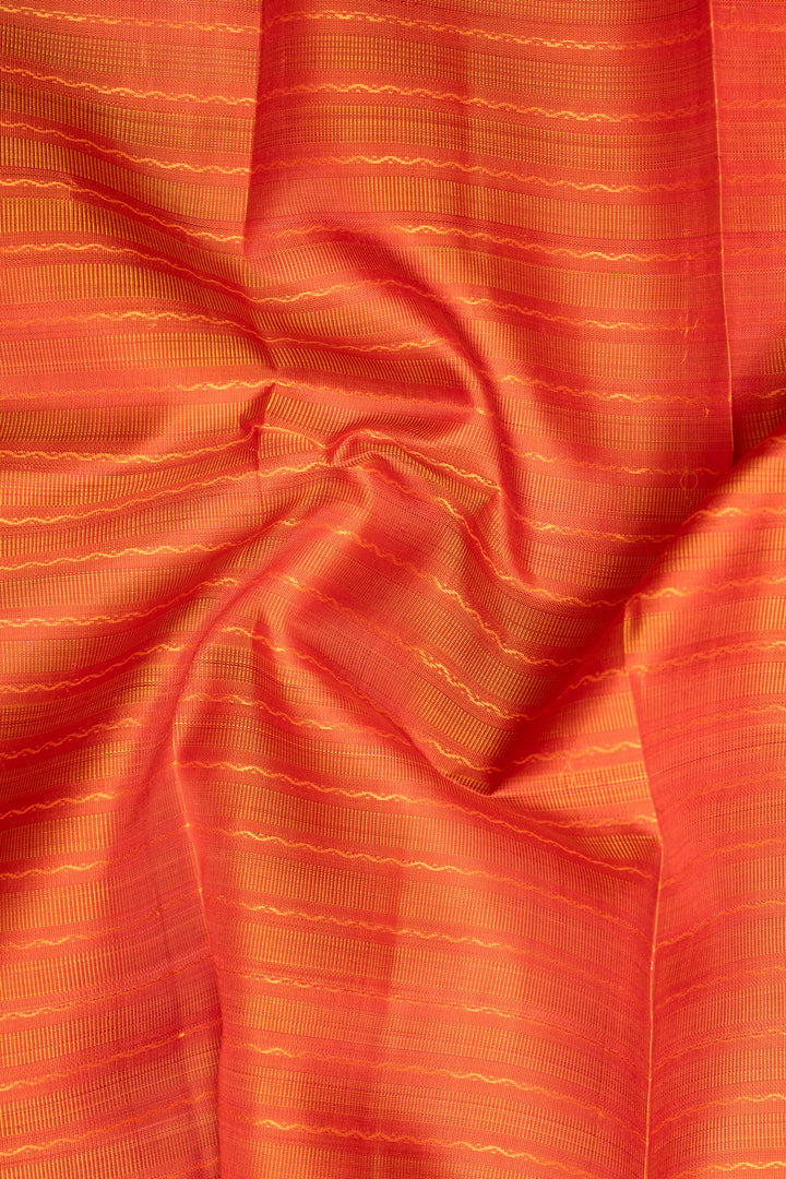 Rust Orange Neli Stripes Pure Zari Kanchipuram Silk Saree - Clio Silks