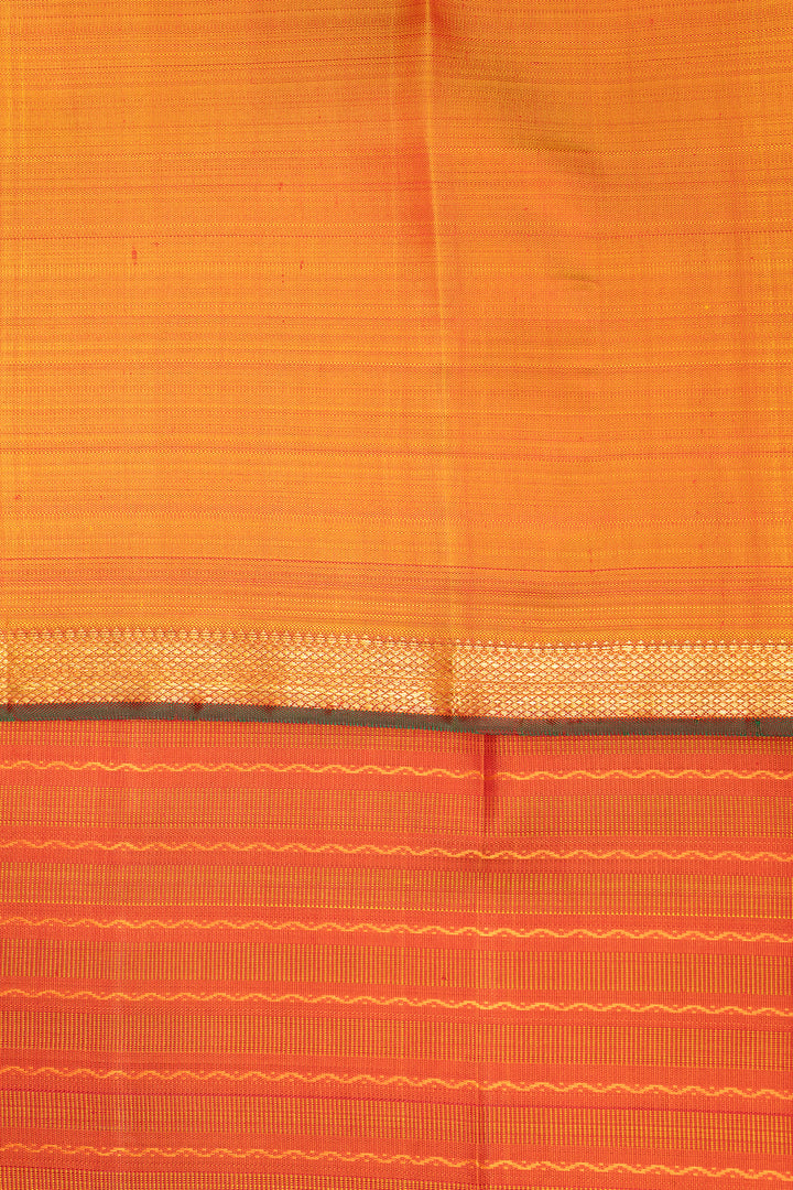 Rust Orange Neli Stripes Pure Zari Kanchipuram Silk Saree - Clio Silks
