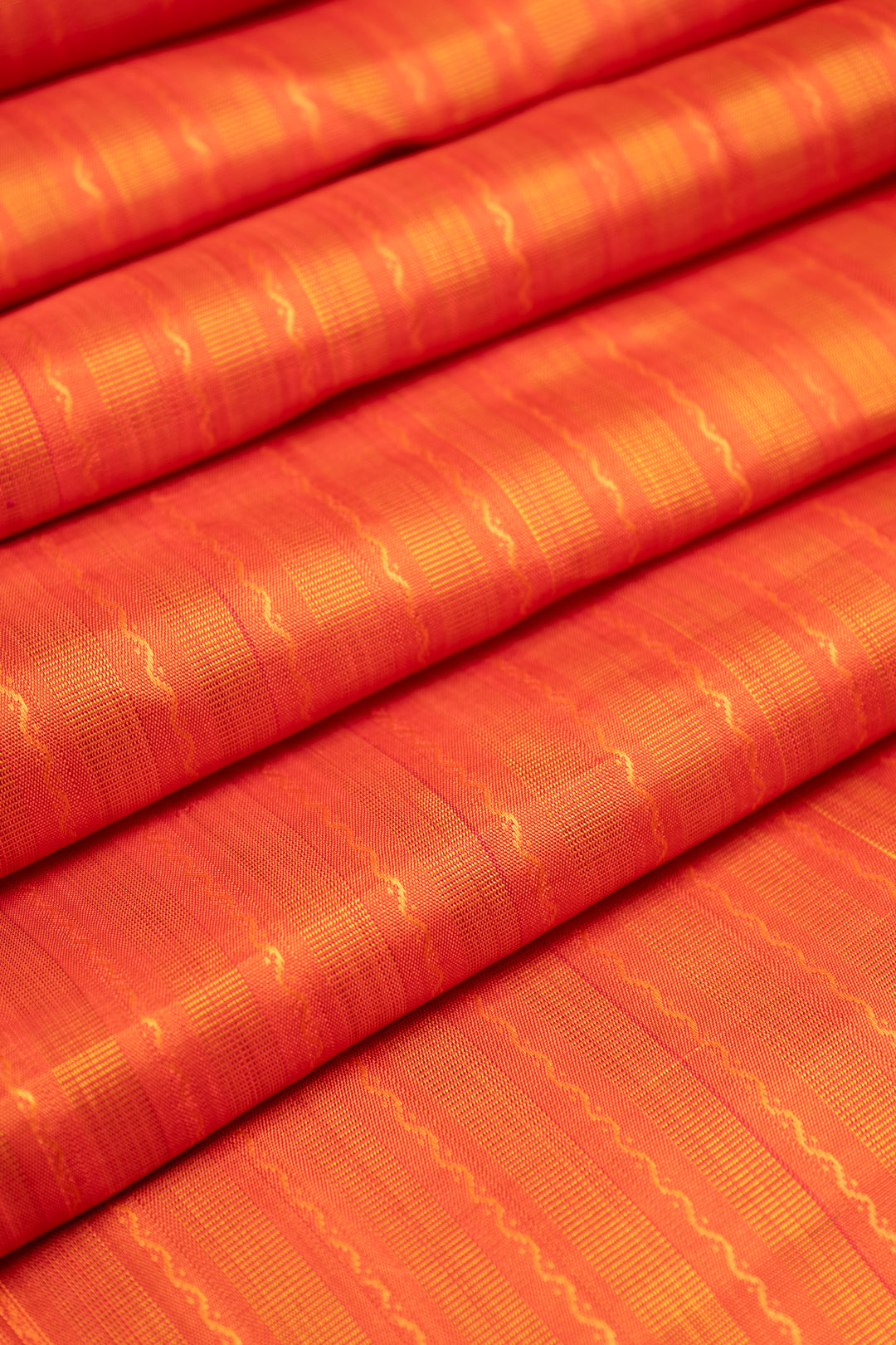 Rust Orange Neli Stripes Pure Zari Kanchipuram Silk Saree - Clio Silks