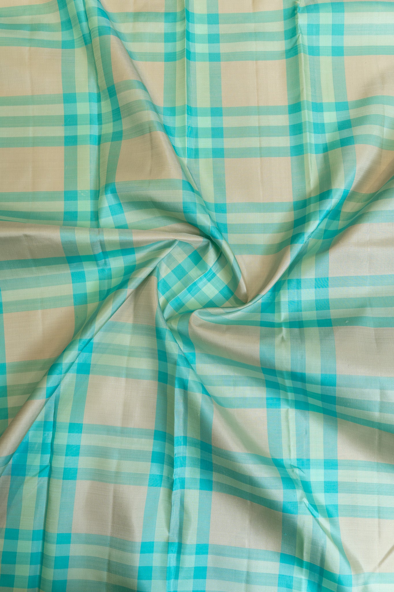 Pastel blue checks pure Kanchipuram silk saree