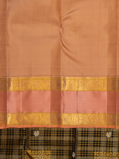 Black and pink pure zari rettai pettu kanjivaram silk saree