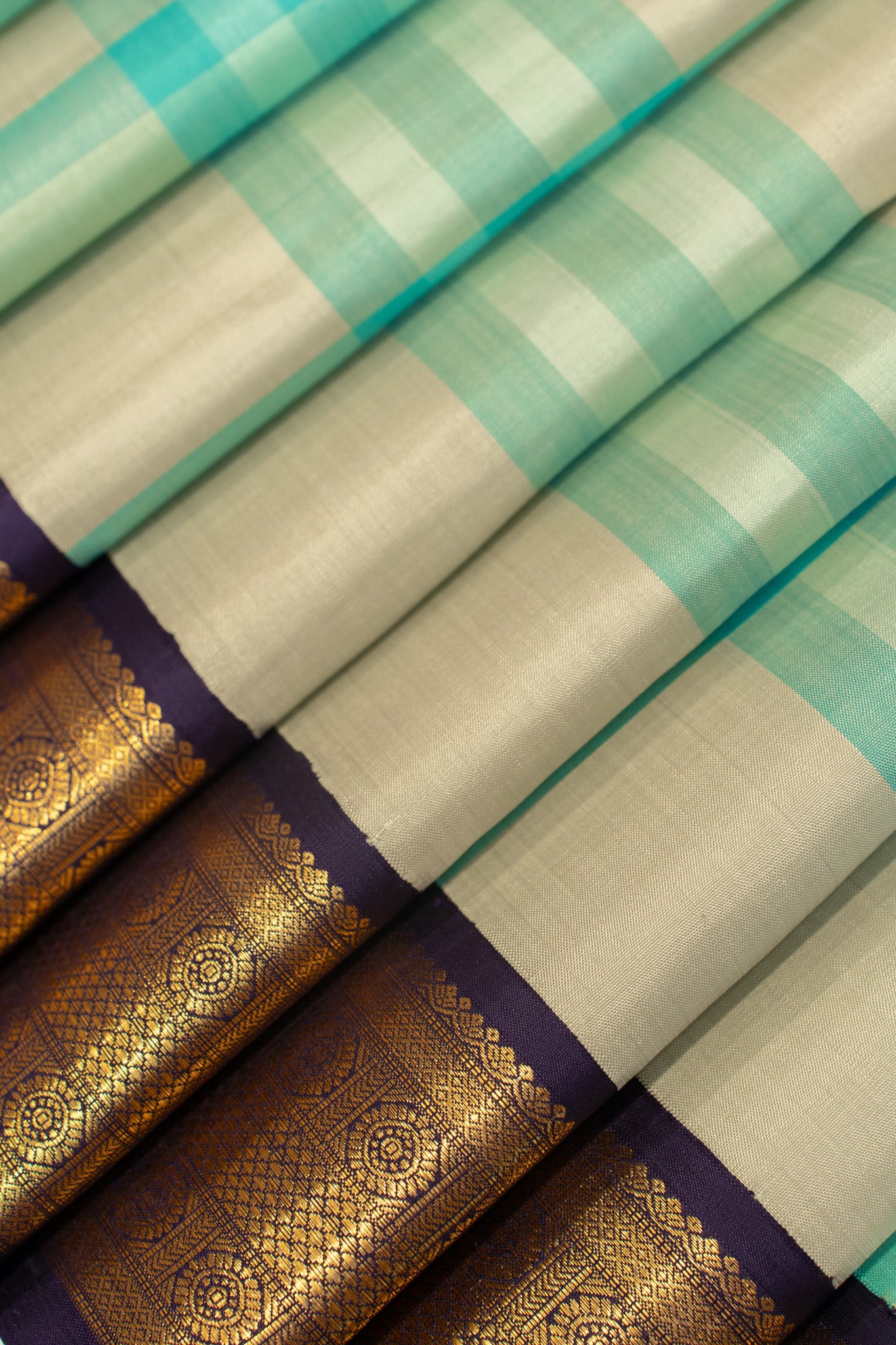 Pastel blue checks pure Kanchipuram silk saree