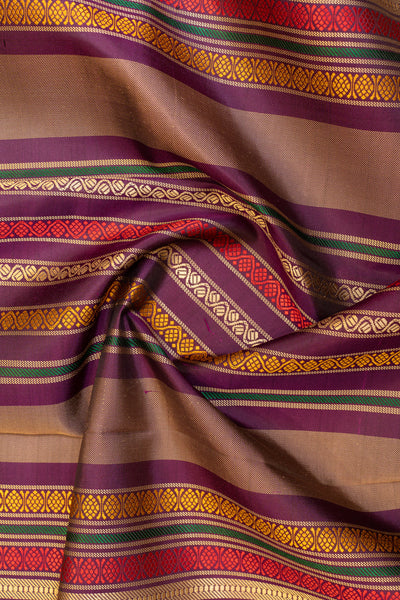 Beige and purple Varisaipettu without zari pure Kanchipuram silk saree